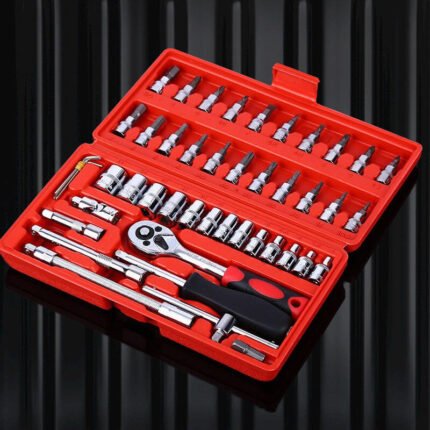 46-Piece Carbon Steel Auto Repair Combination Tool Set with Ratchet Sockets Screwdriver Hard Case